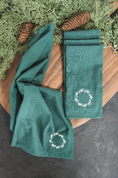 Embroidered Napkins -Emerald Green